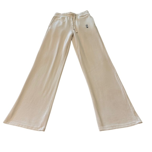 Mono B Wide Leg Cream Lounge Pants Womens Small Drawstring Casual Comfy Surfer - Picture 9 of 9